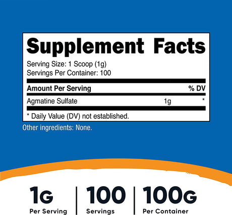 Nutricost Agmatine 100 Grams - Pure Agmatine Powder 100 Servings (Agmatine Sulfate)