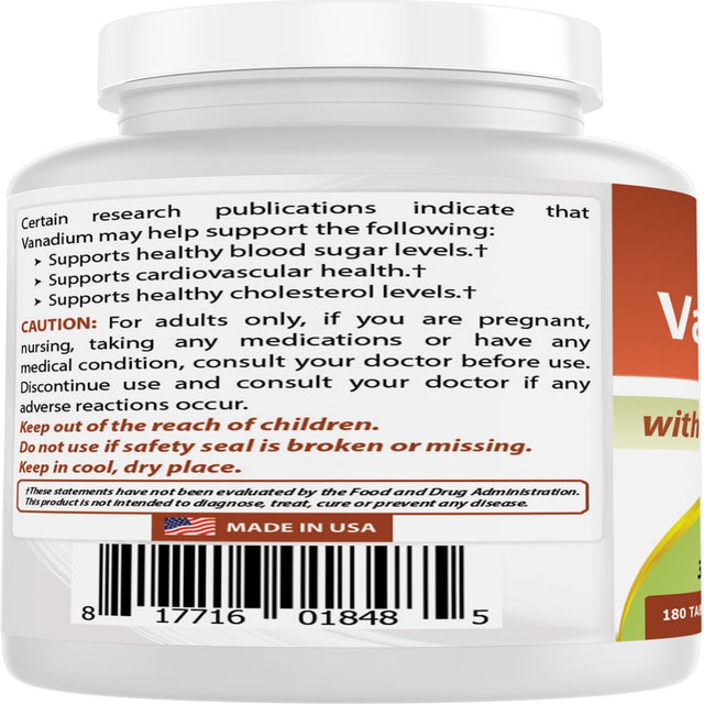 Best Naturals Vanadium 2 Mg 180 Tablets with Chromium Polynicotinate 200 Mcg | Helps Maintain Healthy Blood Sugar Levels