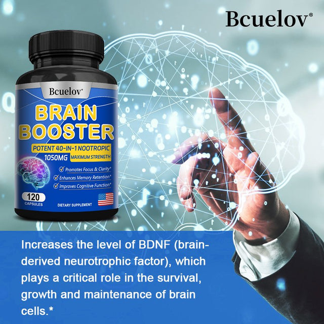 Bcuelov 40 in 1 Brain Supplement Capsules, Advanced Vitamins for Men and Women, Nootropic Support for Cognitive Function, Brain Health Formula