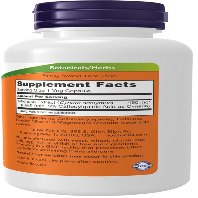 NOW Supplements, Artichoke Extract 450 Mg (Standardized to 5% Cynarin), 90 Veg Capsules