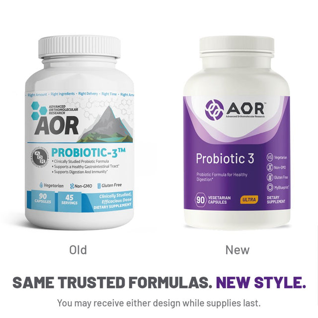 AOR, Probiotic 3, Digestive Aid for a Healthy Gastrointestinal Tract, Gut Flora and Immune Response, Dietary Supplement, 45 Servings (90 Capsules)