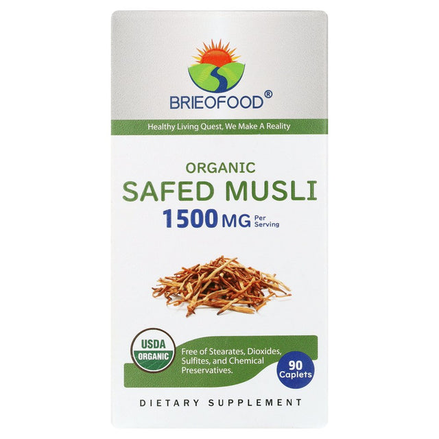 Brieofood Organic Safed Musli 1500Mg, 45 Servings, Vegetarian, Gluten Free, 90 Vegetarian Tablets