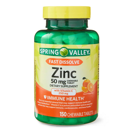 Spring Valley Fast Dissolve Zinc with Vitamin C, Chewable Tablets, Orange, 150 Count