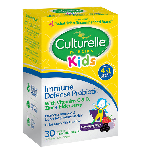 Culturelle Immune Defense Probiotic with 4-In-1 Immune Support for Kids 3+*, Mixed Berry, 30 Chewables