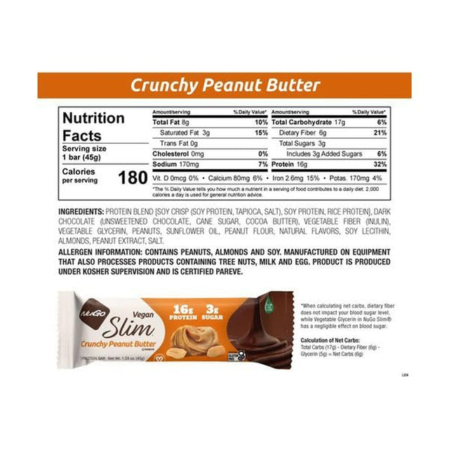 Nugo Slim Crunchy Peanut Butter Bar, 1.59 Oz