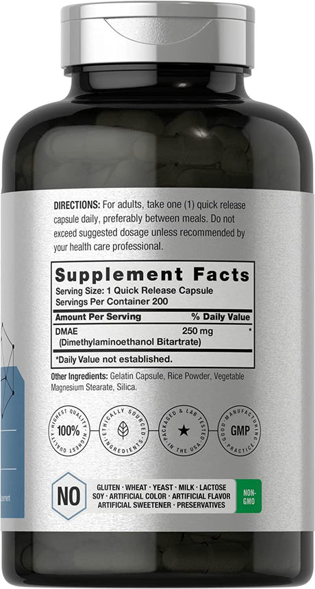 DMAE Supplement 250Mg | 200 Capsules | DMAE Bitartrate | by Horbaach