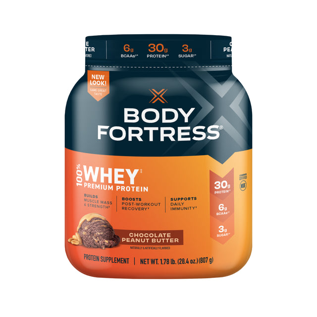 Body Fortress 100% Whey, Premium Protein Powder, Chocolate Peanut Butter, 1.78Lbs (Packaging May Vary)