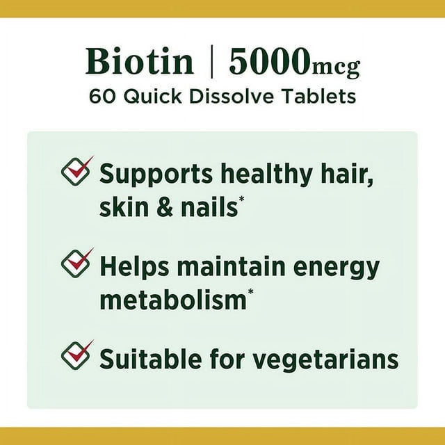 Nature'S Bounty Quick Dissolve Biotin Tablets, 5000Mcg, 60 Ct ...