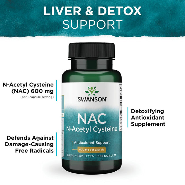 Swanson NAC N-Acetyl Cysteine Antioxidant Anti-Aging Liver Support & Amino Acids Supplement 600 Mg 100 Capsules