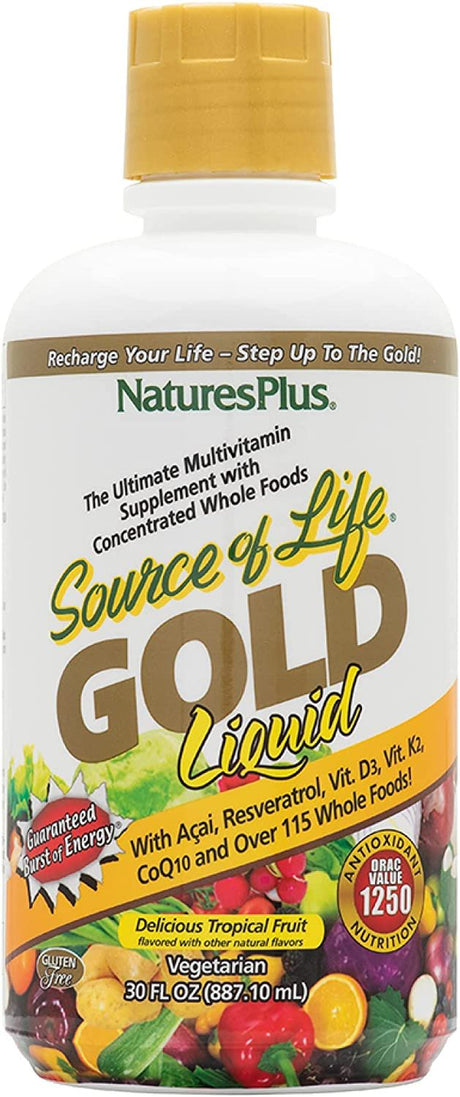 Source of Life Gold Multivitamin Liquid - 30 Oz - Supports Energy Production, Healthy Immune System & Well-Being - Includes Vitamins D3, B12, K2 & over 120 Whole Food Nutrients - 30 Servings