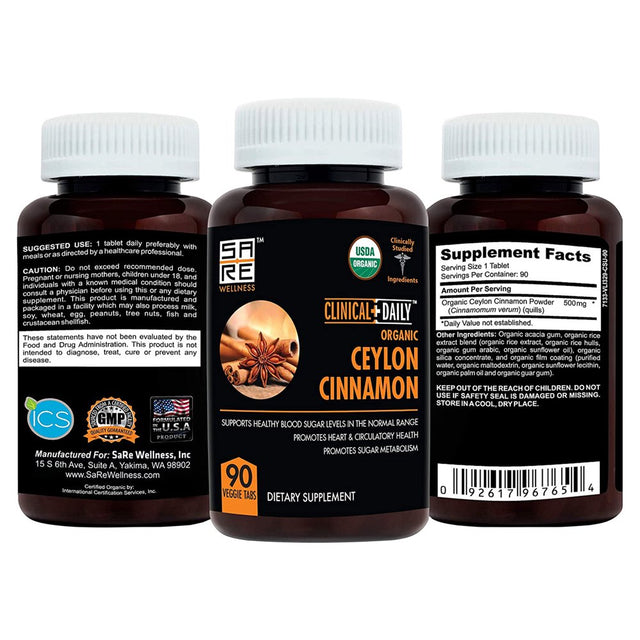 Clinical Daily Ceylon Cinnamon Bark Supplement Blood Sugar Support 90 Tablets