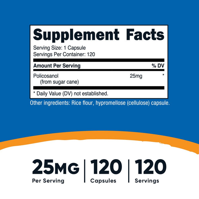 Nutricost Policosanol 25Mg, 120 Capsules - Gluten Free, Non-Gmo Supplement