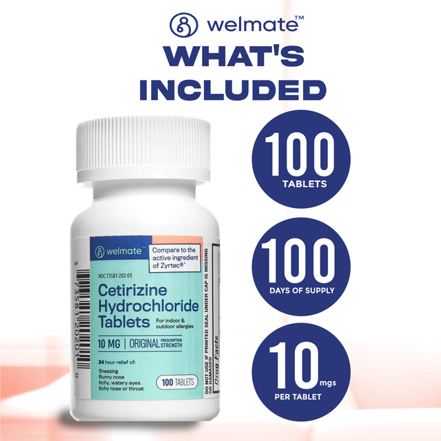 Welmate Allergy Relief | Cetirizine HCL 10 Mg | 100 Count Tablets | 24 Hour