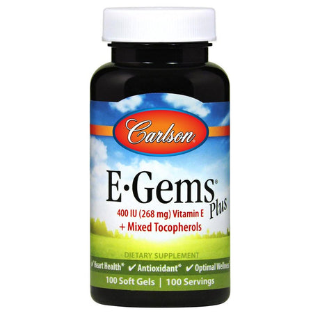 Carlson - E-Gems Plus, 400 IU (268 Mg), Natural-Source Vitamin E, Heart Health & Optimal Wellness, Antioxidant, 100 Soft Gels