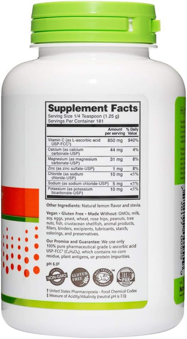 Nutribiotic - Lemon Electro-C,Vitamin C & Electrolyte Powder, 8 Oz | 850 Mg Vitamin C per Serving | Effervescent Electrolyte Recharge | Buffered & Highly Soluble | Free of Calories, Gluten & Non-Gmo