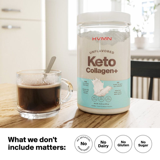 H.V.M.N. Keto Collagen+ Protein Powder, Unflavored, 25 Servings - Collagen Peptides & MCT Powder, Keto Diet Approved