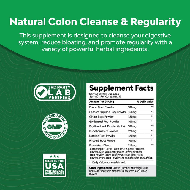 Colon Cleanser & Detox - Lactobacillus Acidophilus Probiotic Supplement Body Cleanse - Psyllium Husk Capsules Gut Health Supplement