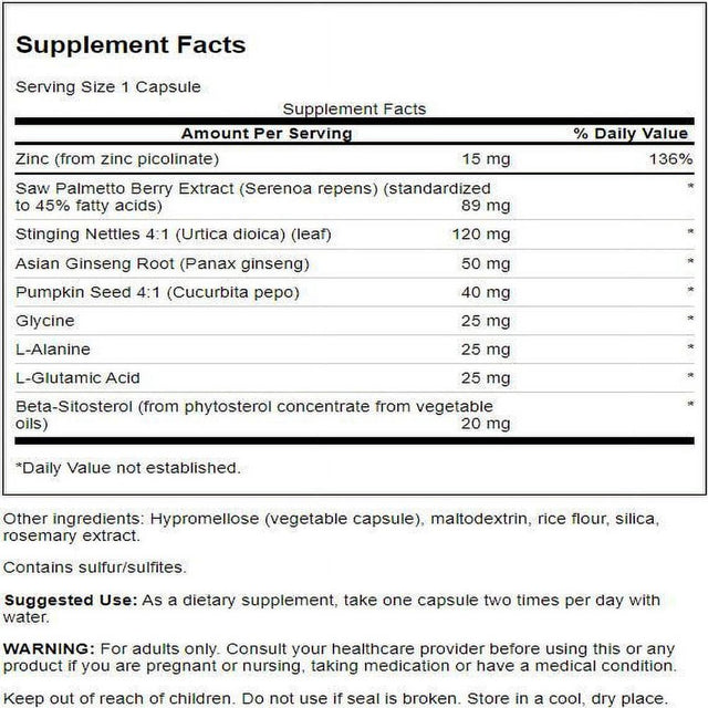 Swanson Prostate Essentials - Mineral and Herbal Supplement Promoting Prostate Health Support - Zinc and Saw Palmetto Formula Aiding Urinary Tract Flow and Bladder Control - (90 Veggie Capsules)