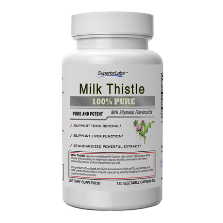 #1 Superior Labs Milk Thistle Extract - 80% Silymarin Flavonoids! 4:1 250Mg, 120 Vegetable Caps-Made in USA, 100% Money Back Guarantee