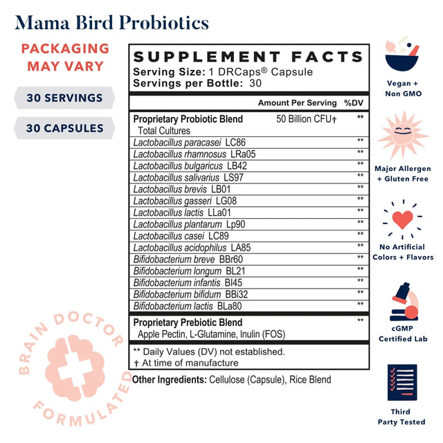 Best Nest Wellness Mama Bird Probiotics for Women, 50 Billion+ CFU, Delayed-Release, Acid-Resistant Capsules, 30 Ct