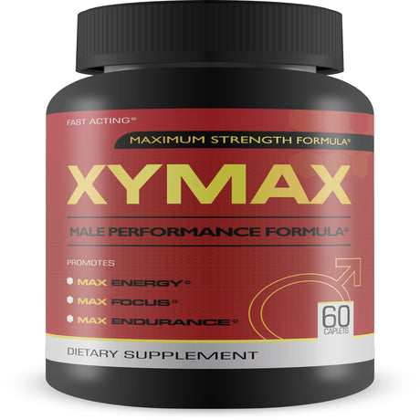 Xymax Male Performance Supplement - Maximum Strength Nitric Oxide Booster - L-Arginine Formula for Blood Flow, Strength, Size, Performance, Energy, Focus, Endurance - 60 Capsules
