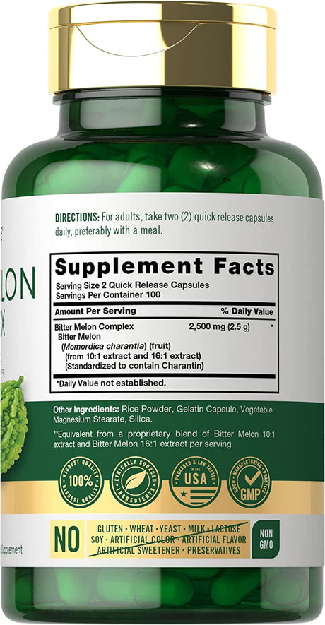 Bitter Melon Capsules | 200 Count | Complex Supplement | by Carlyle