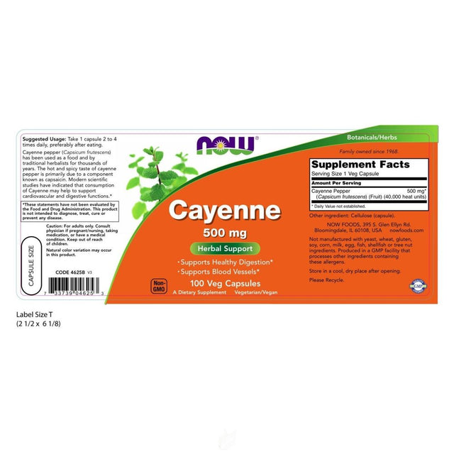 Now Foods Cayenne, 100 Caps / 500 Mg, Pack of 2