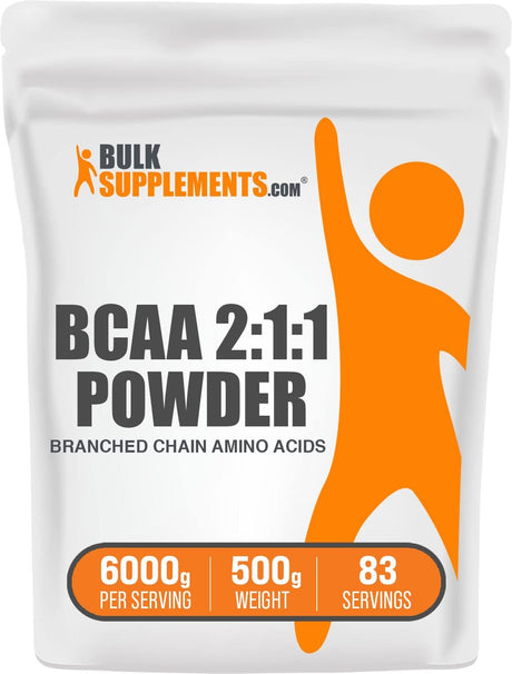 BULKSUPPLEMENTS.COM BCAA 2:1:1 Powder - Branched Chain Amino Acids. BCAA Powder, Bcaas Amino Acids Powder - Unflavored & Gluten Free, 6000Mg per Serving - 83 Servings, 500G (1.1 Lbs)