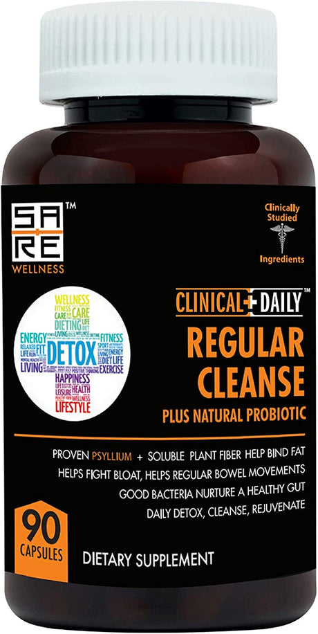 Clinical Daily Colon Cleanse Detox Supplement with Probiotics Glucomannan Bentonite Clay 90 Capsules