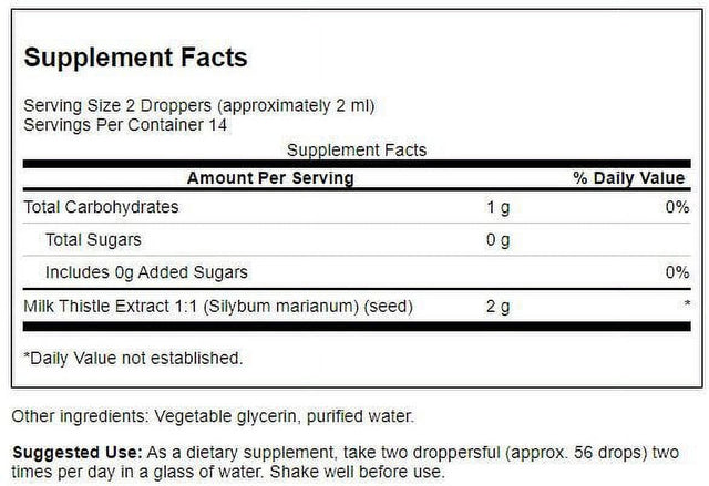 Swanson Milk Thistle Liquid Extract (Alcohol- and Sugar-Free) 1 Fl Oz Liquid