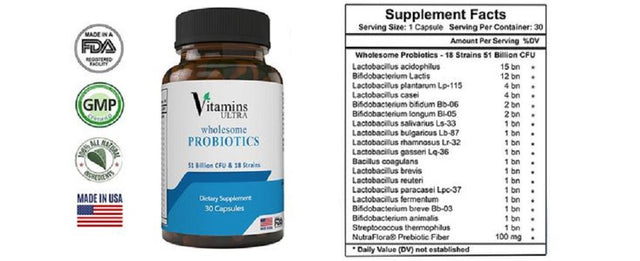 (2 Pack) Vitamins Ultra Wholesome Probiotics 51 Billion CFU and 18 Strains for Women Men