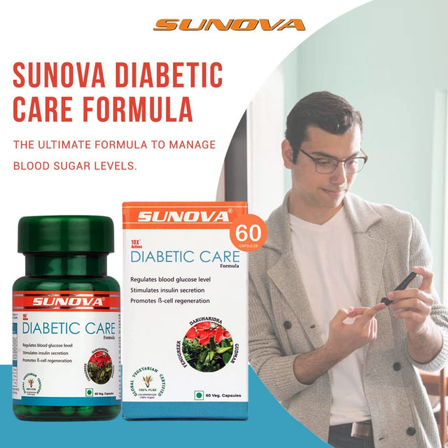 SUNOVA DIABETIC Care Capsules – an Effective Vegan Supplement, Fenugreek, Gudmar, and Daruharidra Extract for Blood Sugar Balance 60 Veg Capsules