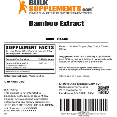 Bulksupplements.Com Bamboo Extract Powder, 500Mg - Healthy Hair Supplement (500 Grams)