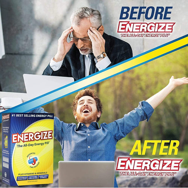 Energize Caffeine Pills - Fast Acting Energy Pill - Healthy Focus Brain Supplement - Improved Performance, Alertness, and Clarity - All Day Energy, No Jitters, No Crash - 28 Time Released Tablets