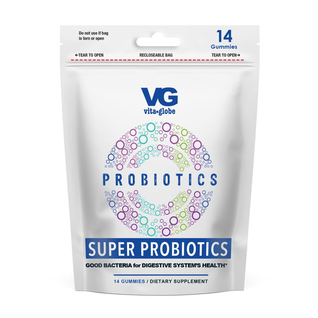 Vita Globe'S Super Probiotics Gummy - Good Bacteria for Digestive System Health, Immune Support, Vitamin Supplement, 10 Pack Pouches