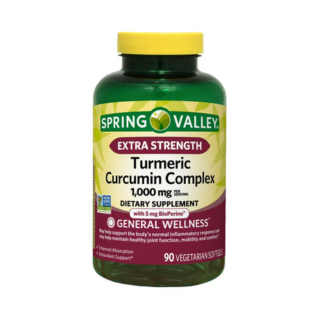 Spring Valley Extra Strength Turmeric Curcumin Complex Softgels Dietary Supplement, 1,000 Mg, 90 Ct