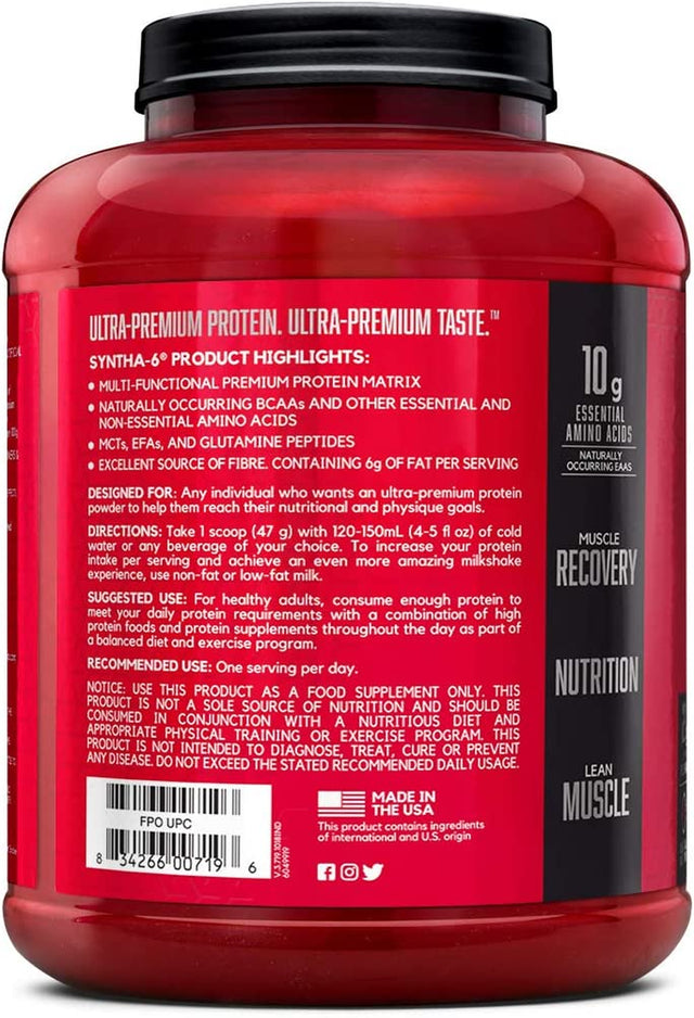 BSN SYNTHA-6 Whey Protein Powder with Micellar Casein, Milk Protein Isolate Powder, Vanilla Ice Cream, 48 Servings (Packaging May Vary)