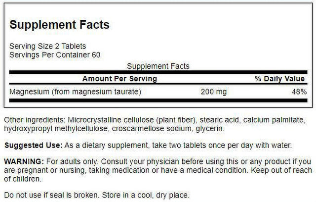 Swanson Magnesium Taurate 100 Mg 120 Tablets