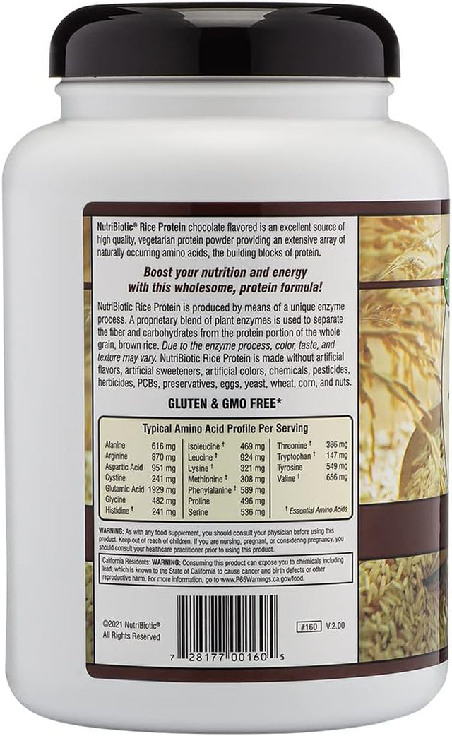 Nutribiotic Chocolate Rice Protein, 1 Lb. 6.9 Oz | Low Carb, Vegetarian & Keto-Friendly Raw Protein Powder | Grown & Processed without Chemicals, Gmos or Gluten | Easy to Digest & Nutrient-Rich