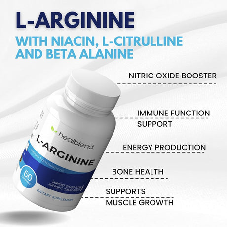 Healblend L Arginine plus Capsules - Blood Circulation Supplements with L-Citrulline, Calcium, Niacin & Beta Alanine for Natural Energy, Increase Blood Flow - 2 Pack