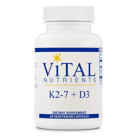 Vital Nutrients - K2-7 + D3 Vitamin - Bone and Blood Clotting Support - 60 Capsules per Bottle