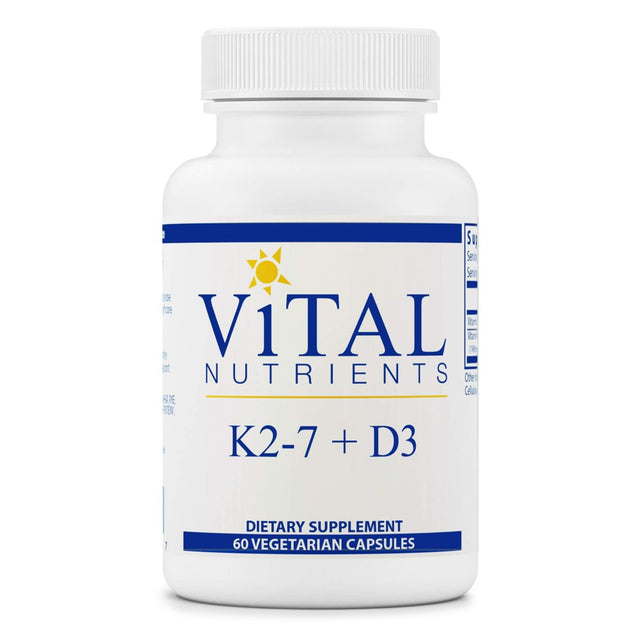 Vital Nutrients - K2-7 + D3 Vitamin - Bone and Blood Clotting Support - 60 Capsules per Bottle