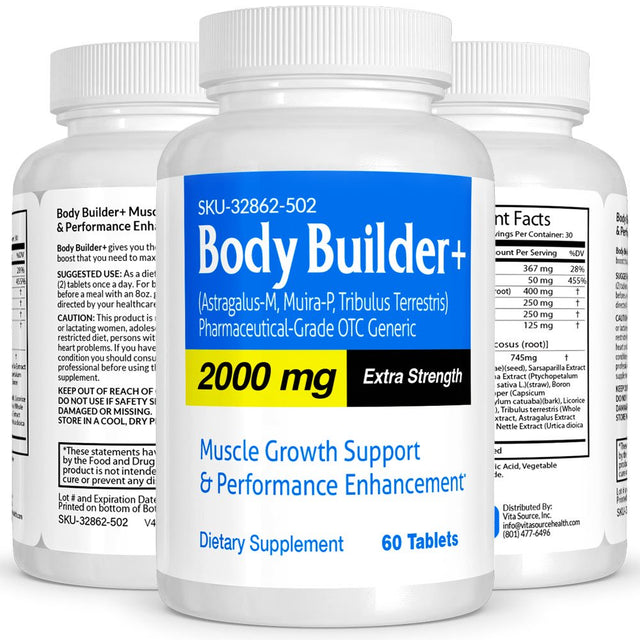 Body Builder+ Pharmaceutical Grade OTC Body Building Supplements, Muscle Mass Gainer, 60 Tablets, Vitasource