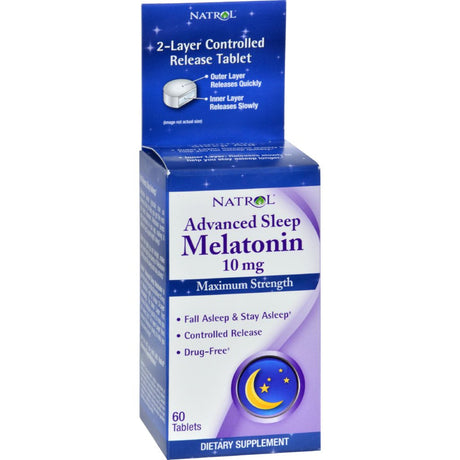 Natrol Advanced Sleep Melatonin Tablets, Maximum Strength 10 Mg 60 Ea (Pack of 2)