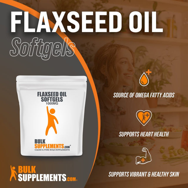 Bulksupplements.Com Flaxseed Oil Softgels, 1000Mg - Heart Health Supplements (120 Softgels - 120 Serv)