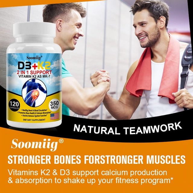 Soomiig D3+K2 Supplement 2-In-1 Supports Vitamin K2 as MK-7 to Support Heart, Blood Circulation, Bones, Colon Absorption