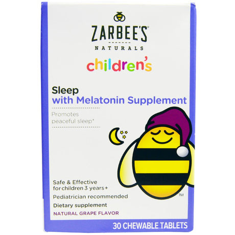 Zarbee'S, Children'S, Sleep with Melatonin Supplement, Natural Grape, 30 Chewable Tablets(Pack of 2)