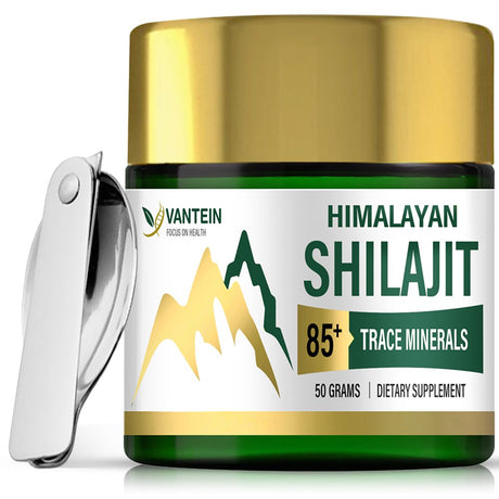 Vantein Pure Himalayan Shilajit Resin Supplement 50 Day Supply, 85+ Trace Minerals Complex for Brain Booster, Energy, Immune Support, Overall Health