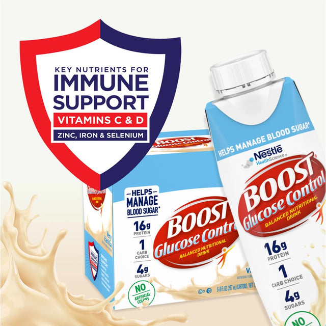 BOOST Glucose Control Nutritional Drink, Very Vanilla Nutritional Shake, 16 G Protein, 6 - 8 Fl Oz Cartons