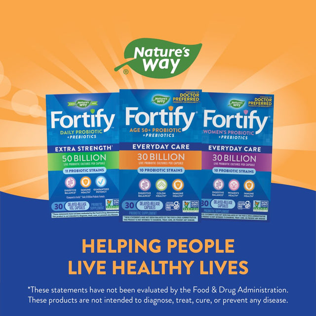 Fortify Age 50+ Everyday Care Probiotic Capsules, 30 Billion Live Cultures, Unisex, 30 Count